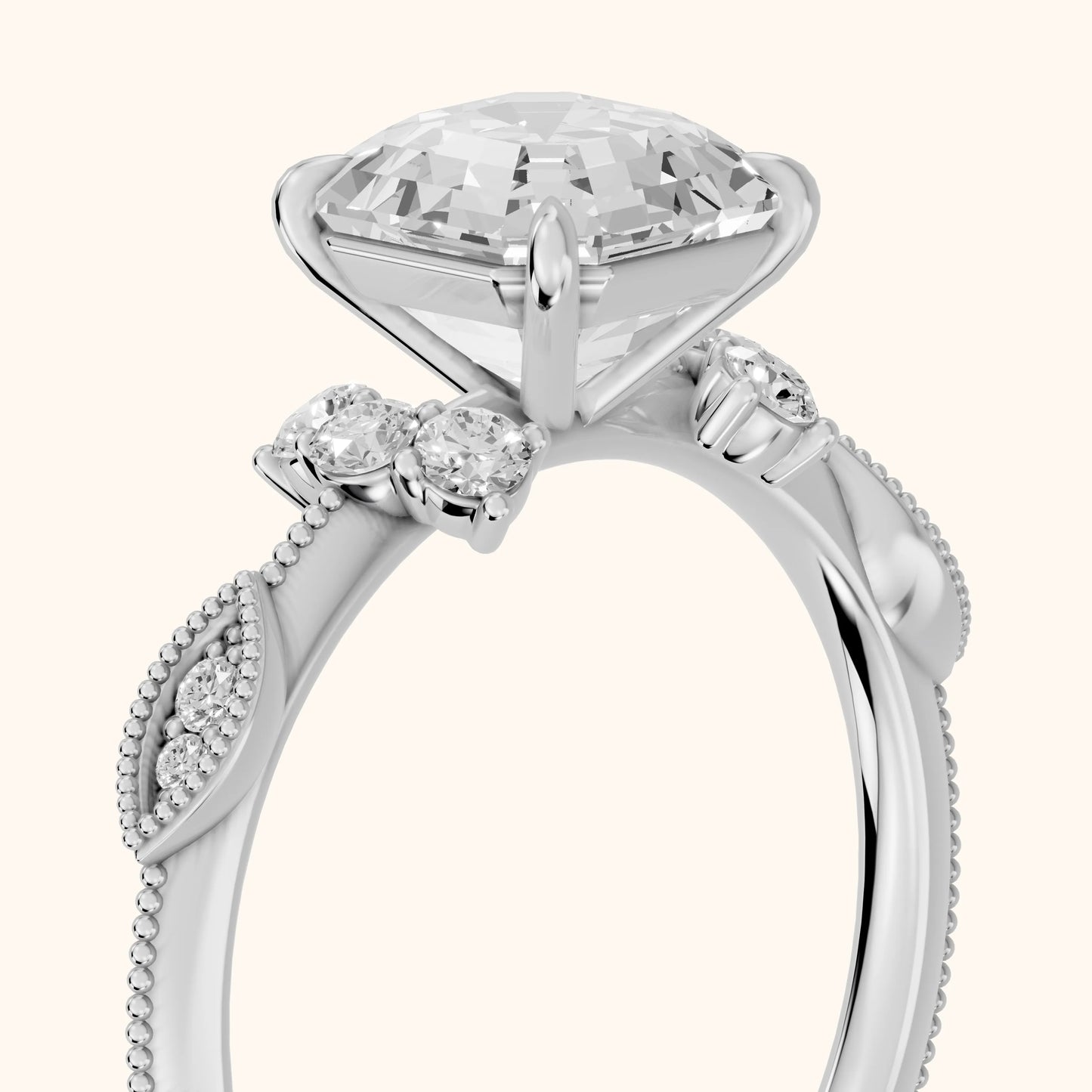 Naomi Vintage Milgrain Asscher Diamond Engagement Ring in Platinum - slant-view.webp