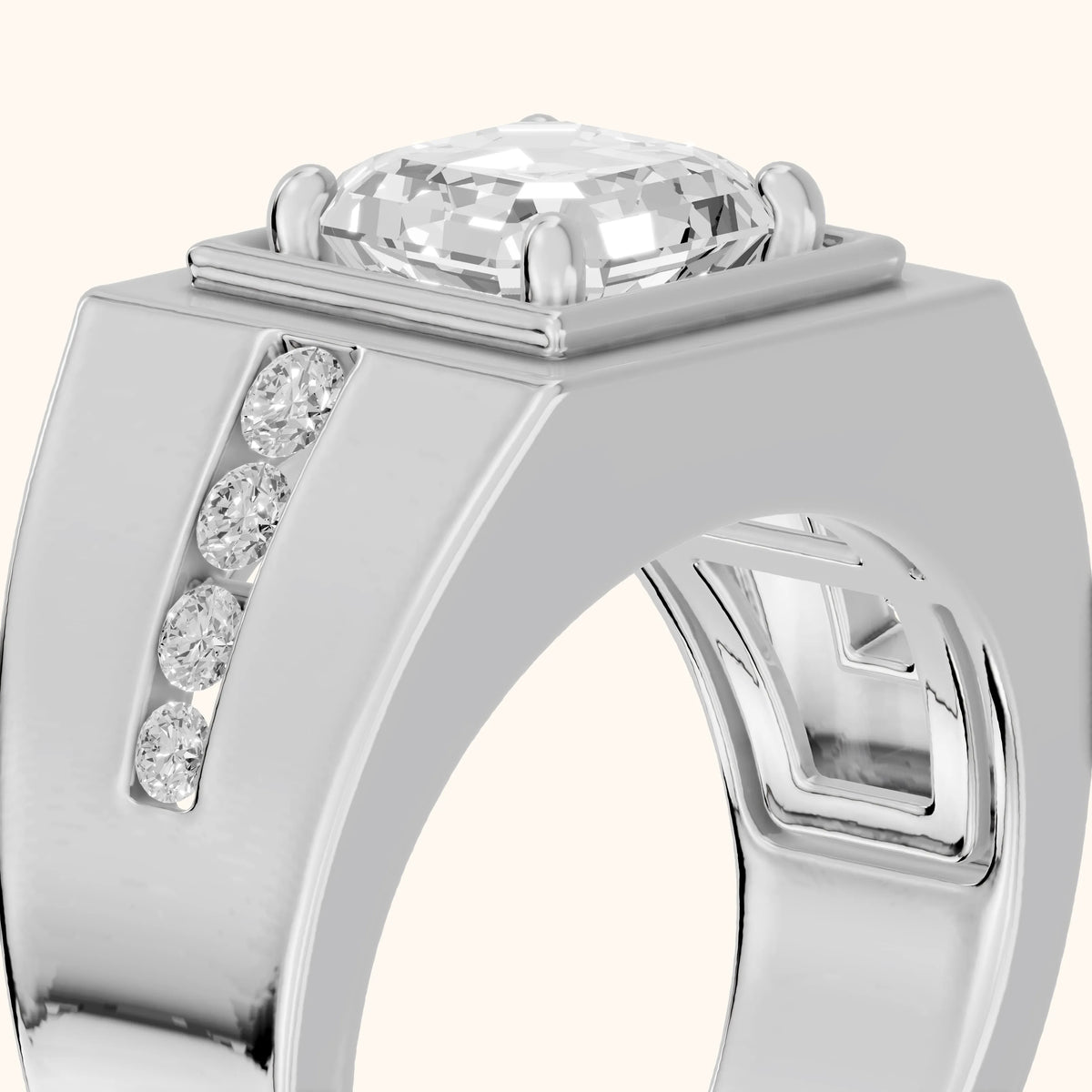 Orem Wide Band Channel Set Asscher Diamond Engagement Ring in Platinum - slant-view.webp