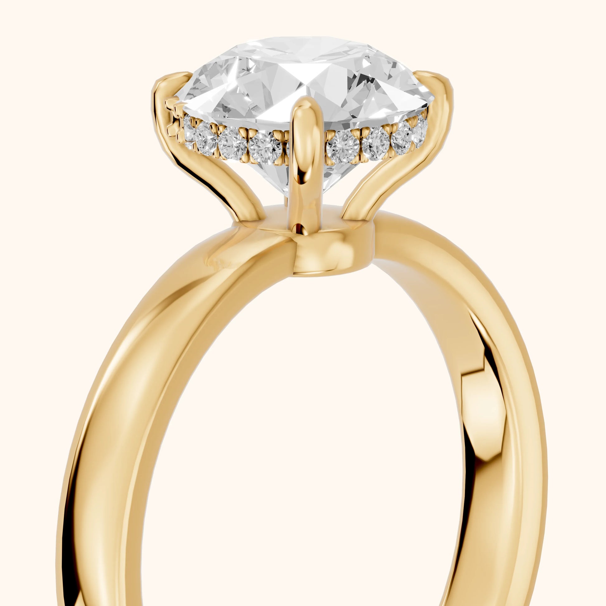 Lara Hidden Halo Round Diamond Engagement Ring in Yellow Gold - slant-view.webp