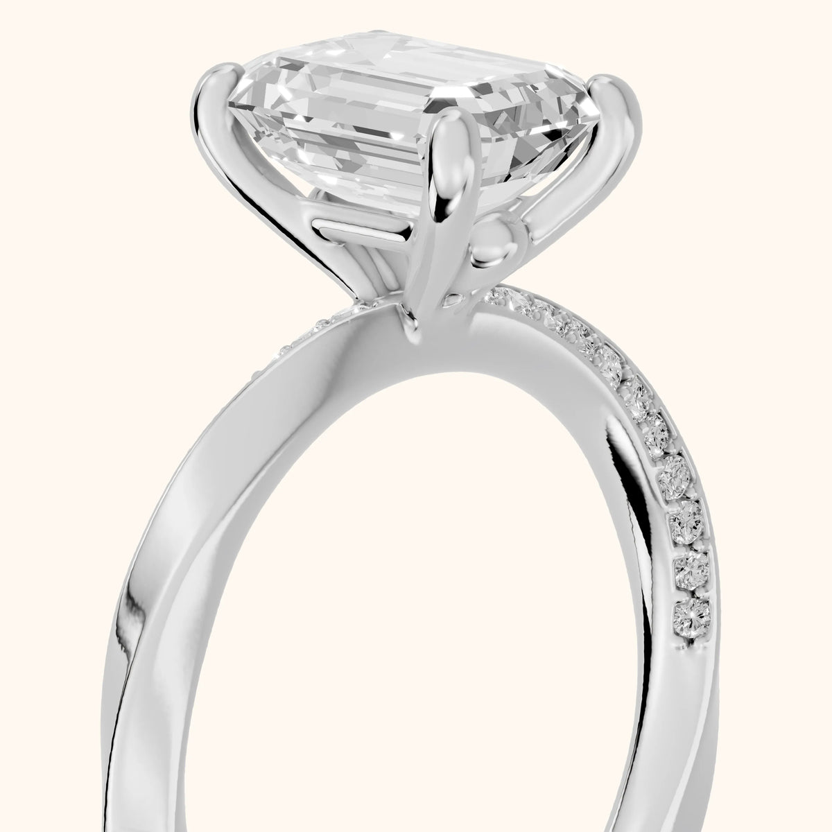 Elisabeth Twist Pavé Emerald Diamond Engagement Ring in White Gold - slant-view.webp