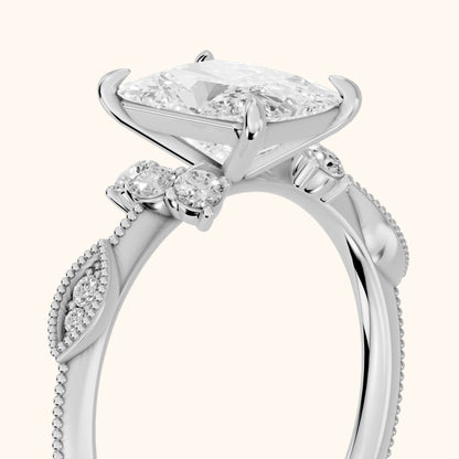 Naomi Vintage Milgrain Radiant Diamond Engagement Ring in Silver - slant-view.webp