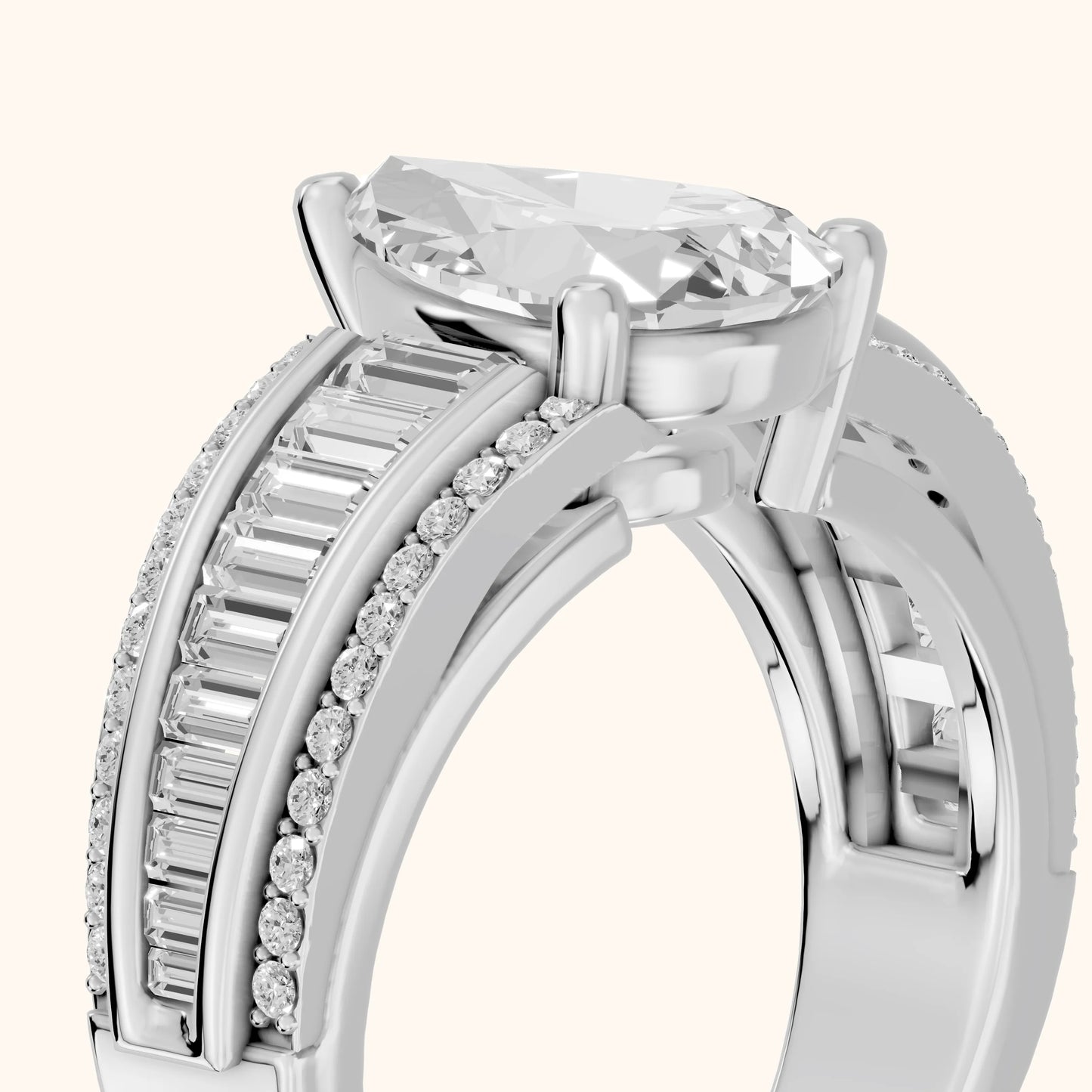 Halle Channel Set Baguette Accent Pear Diamond Engagement Ring in Platinum - slant-view.webp