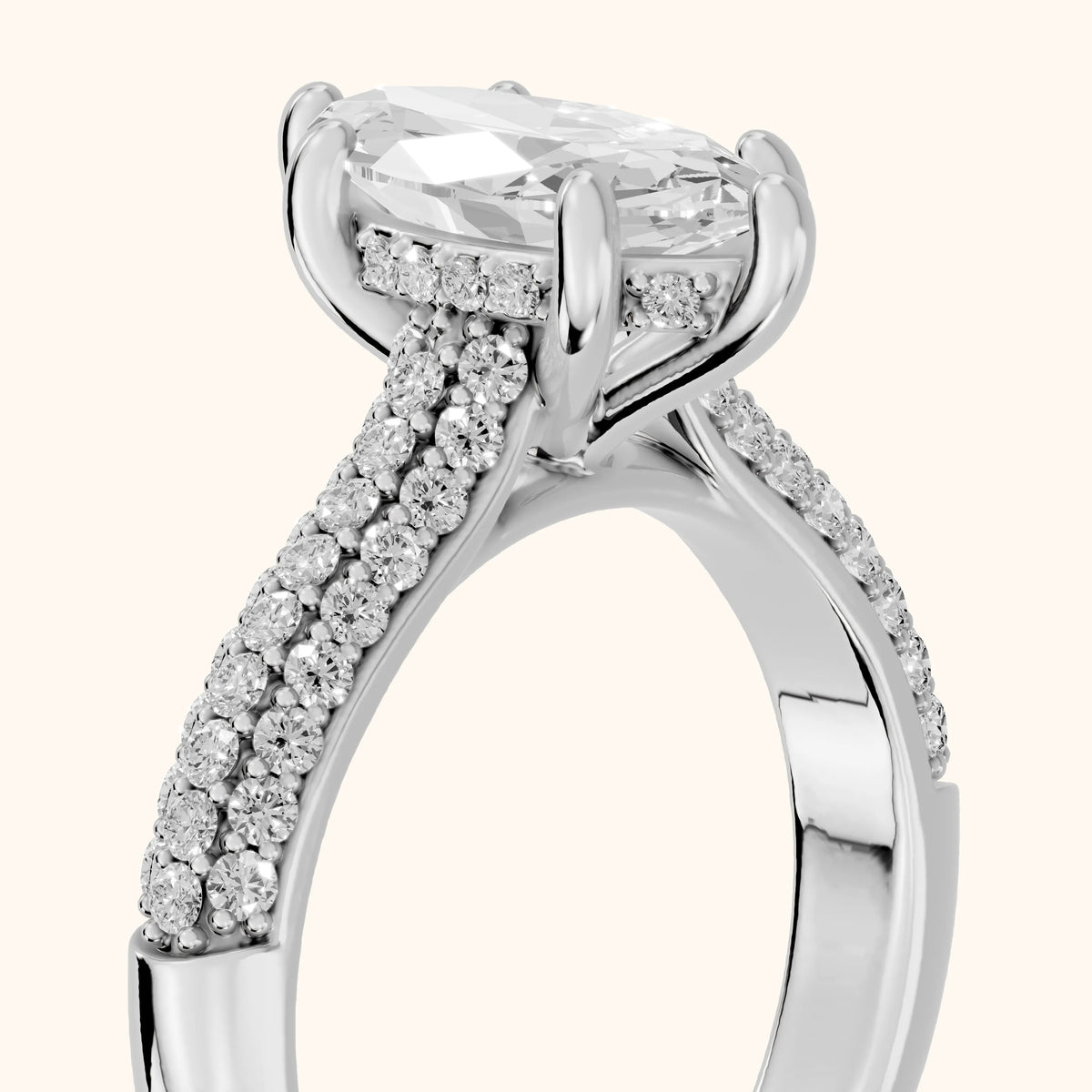 River Hidden Halo Dome Marquise Diamond Engagement Ring in White Gold - slant-view.webp