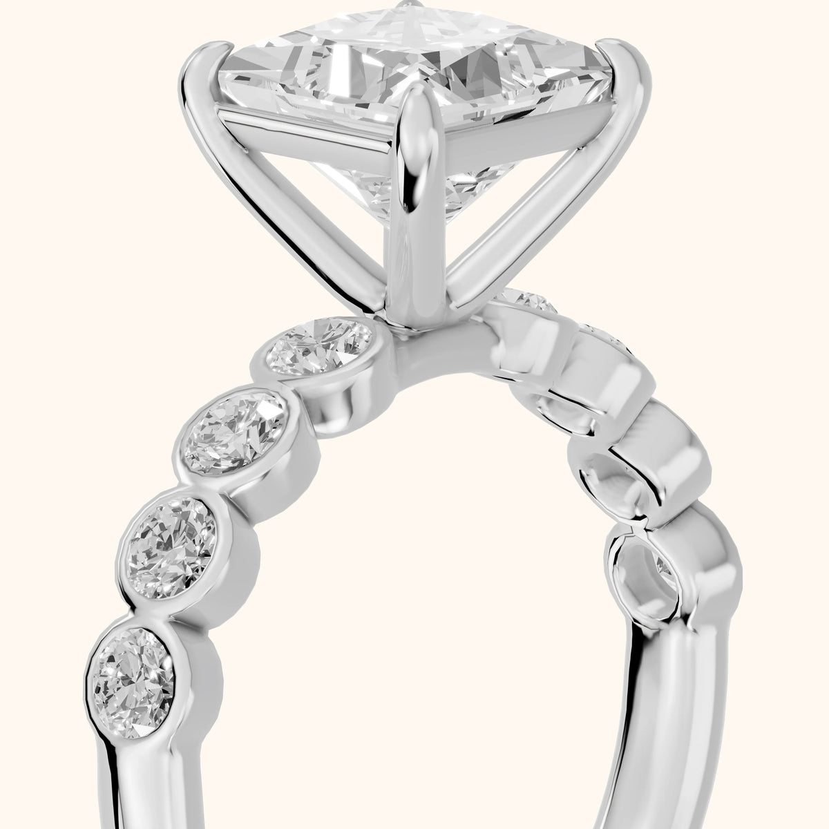 Edie Beaded Bezel Princess Diamond Engagement Ring in Platinum - slant-view.webp