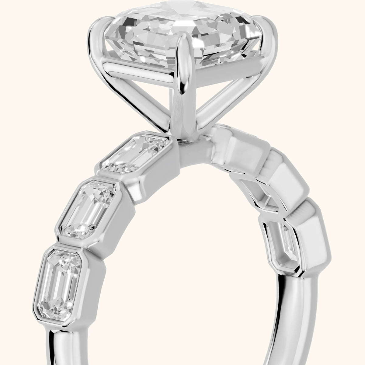Carol Half Bezel Asscher Diamond Engagement Ring in White Gold - slant-view.webp