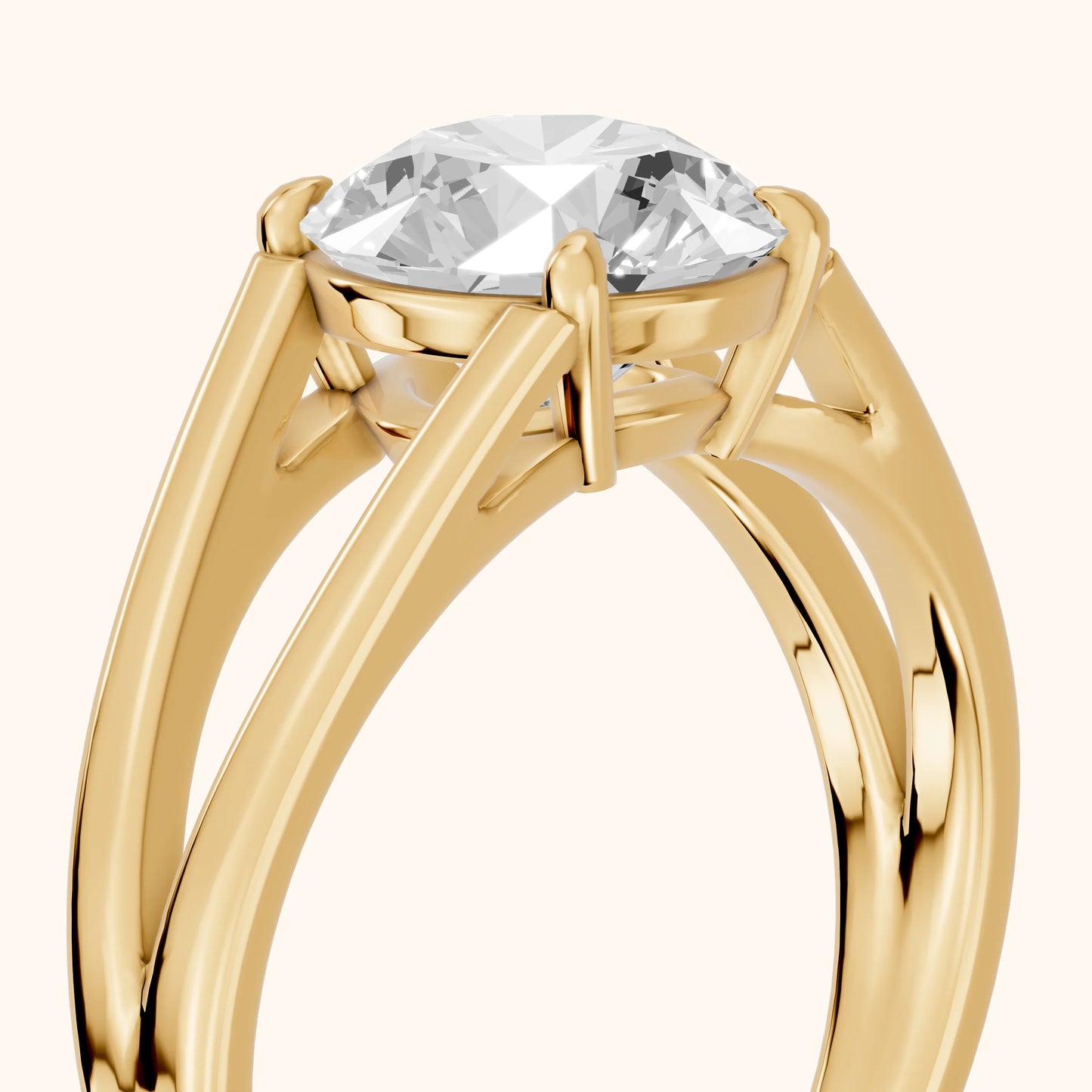 Giselle Solitaire Split Shank Round Diamond Engagement Ring in Yellow Gold - slant-view.webp