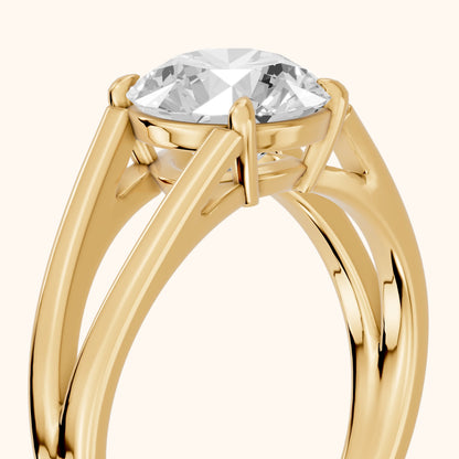 Giselle Solitaire Split Shank Round Diamond Engagement Ring in Yellow Gold - slant-view.webp