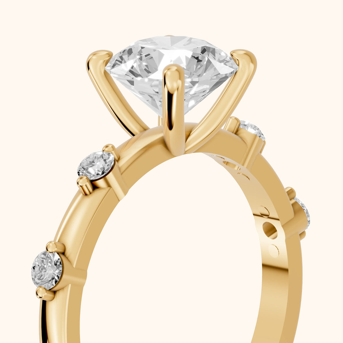Elena Radiance Solitaire Round Diamond Engagement Ring in Yellow Gold - slant-view.webp