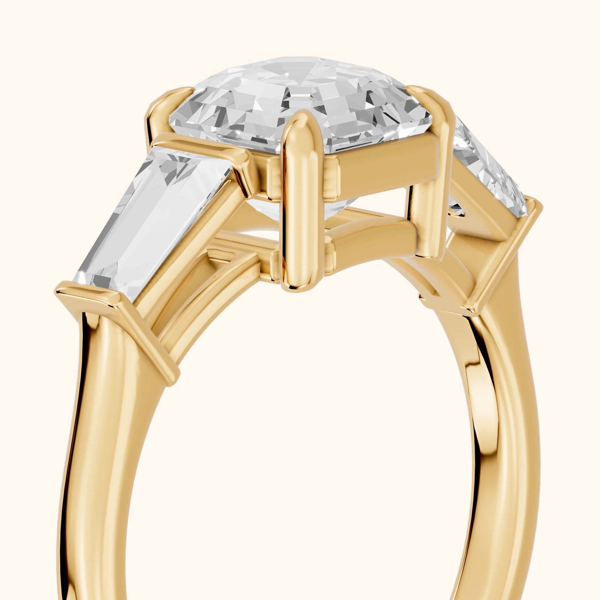 Layla Tapered Baguette Asscher Diamond Ring in Yellow Gold - slant-view.webp