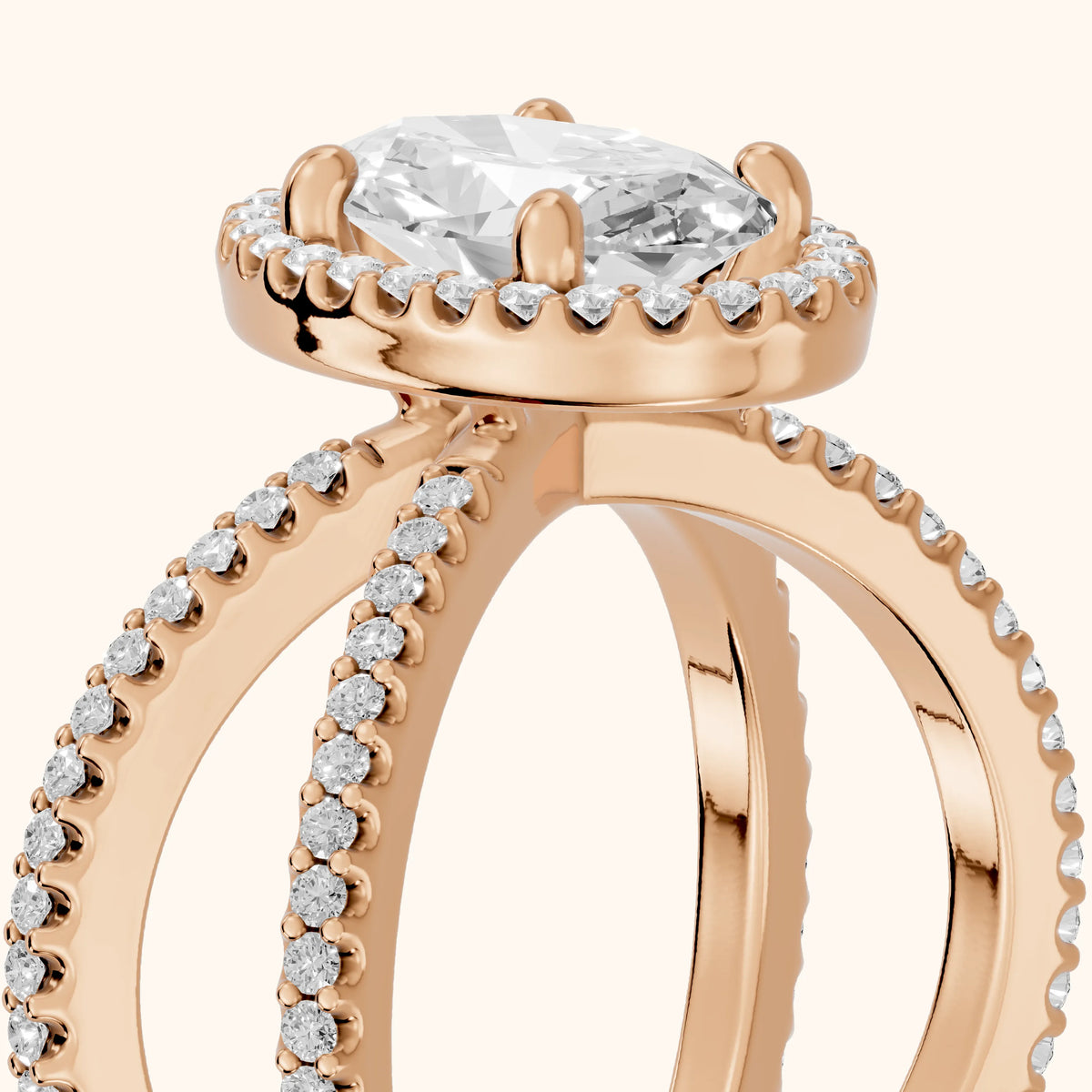 Sparks Crossover Halo Oval Diamond Engagement Ring in Rose Gold - slant-view.webp