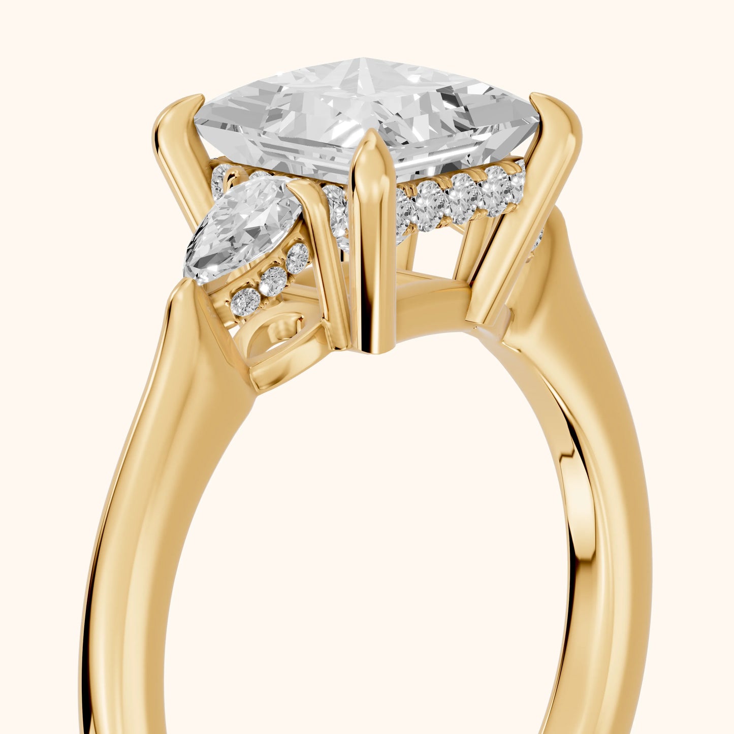 Leila Three-Stone Princess Diamond Engagement Ring in Yellow Gold - slant-view.webp