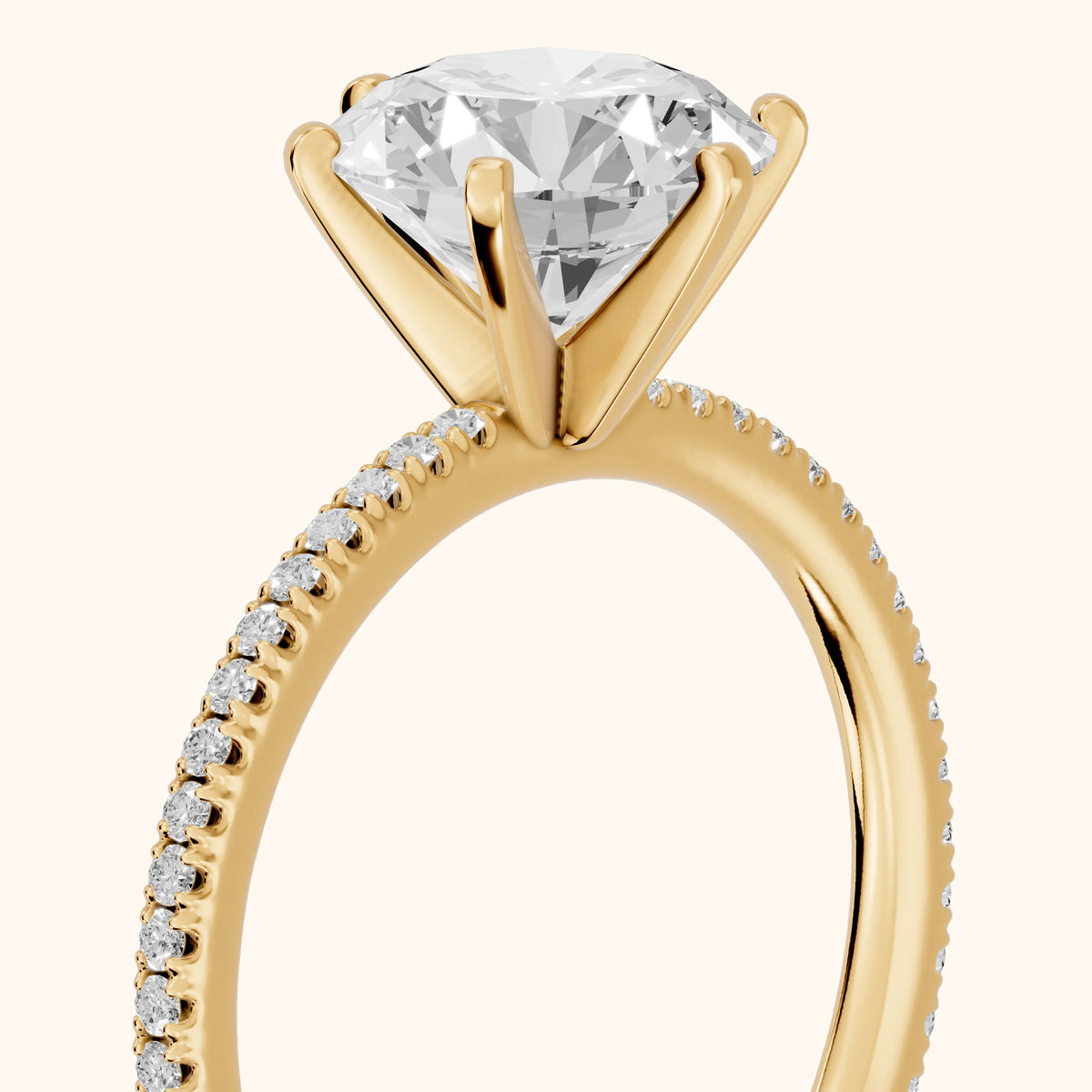 Minette Micropavé Round Diamond Engagement Ring in Yellow Gold - slant-view.webp