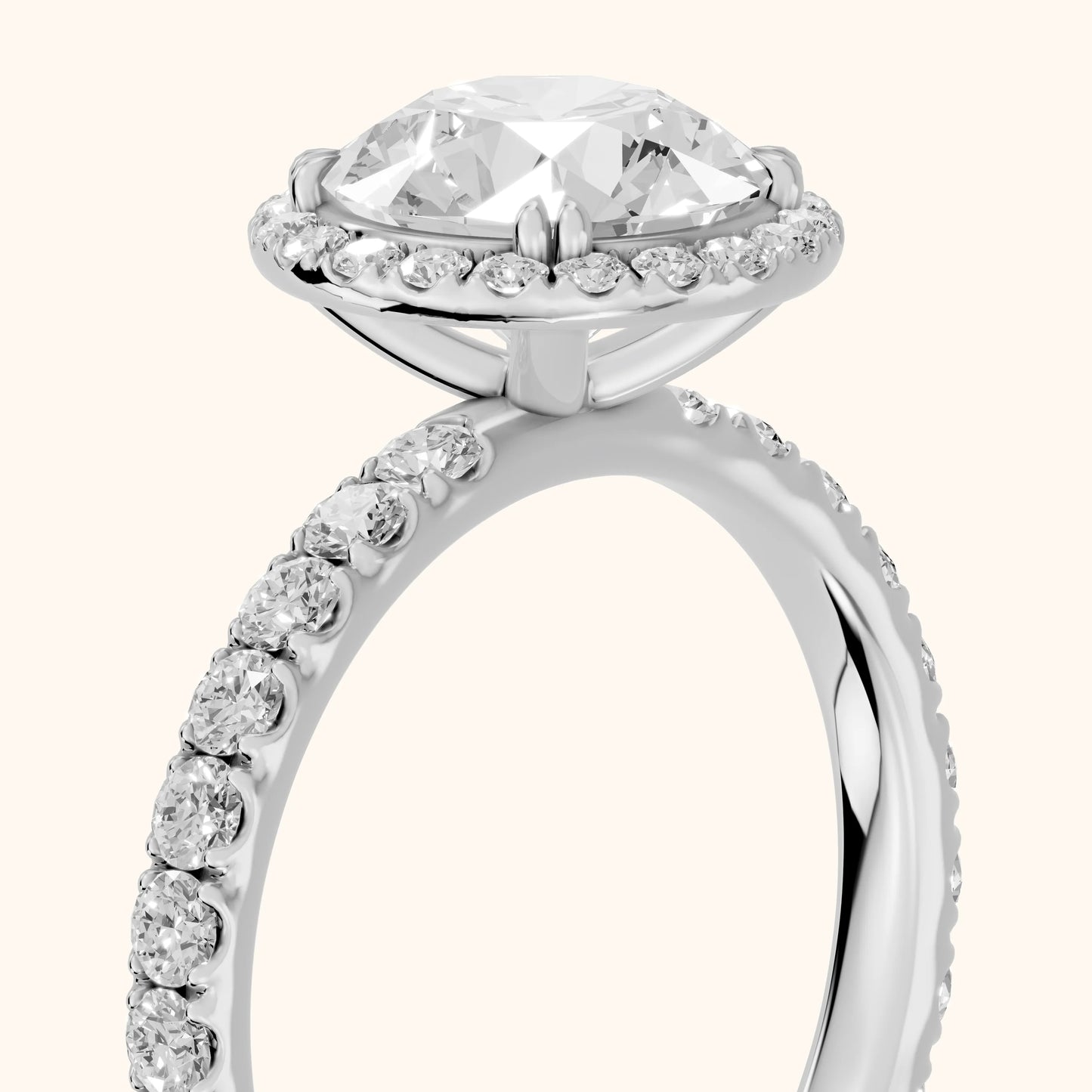 Chloe Halo Pavé Round Diamond Ring in Silver - slant-view.webp