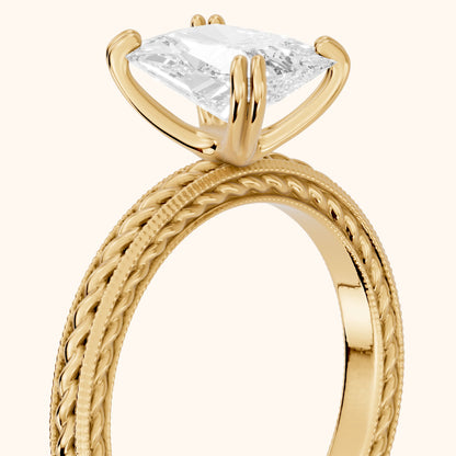 Lacey Rope Solitaire Radiant Diamond Engagement Ring in Yellow Gold - slant-view.webp