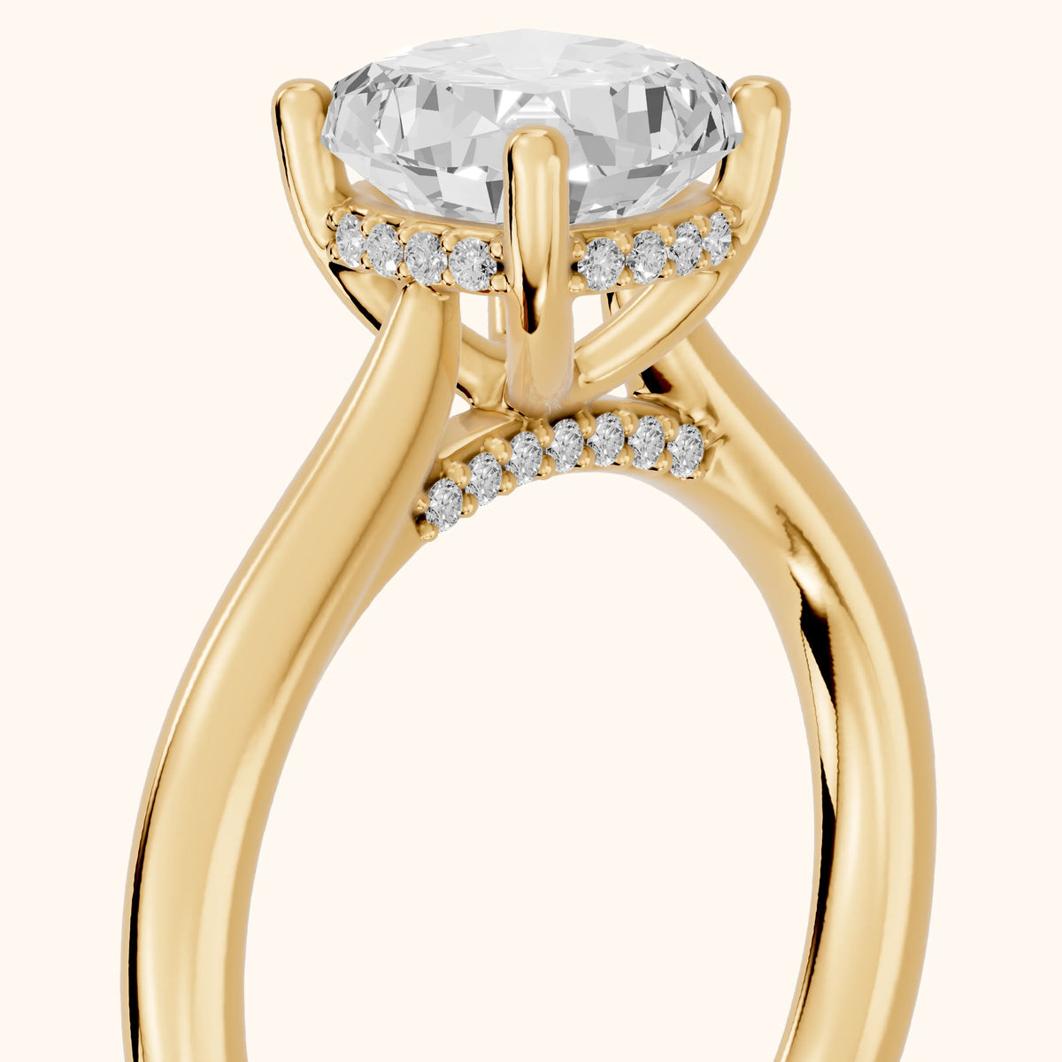 Hyacinth Hidden Halo Cathedral Cushion Diamond Engagement Ring in Yellow Gold - slant-view.webp