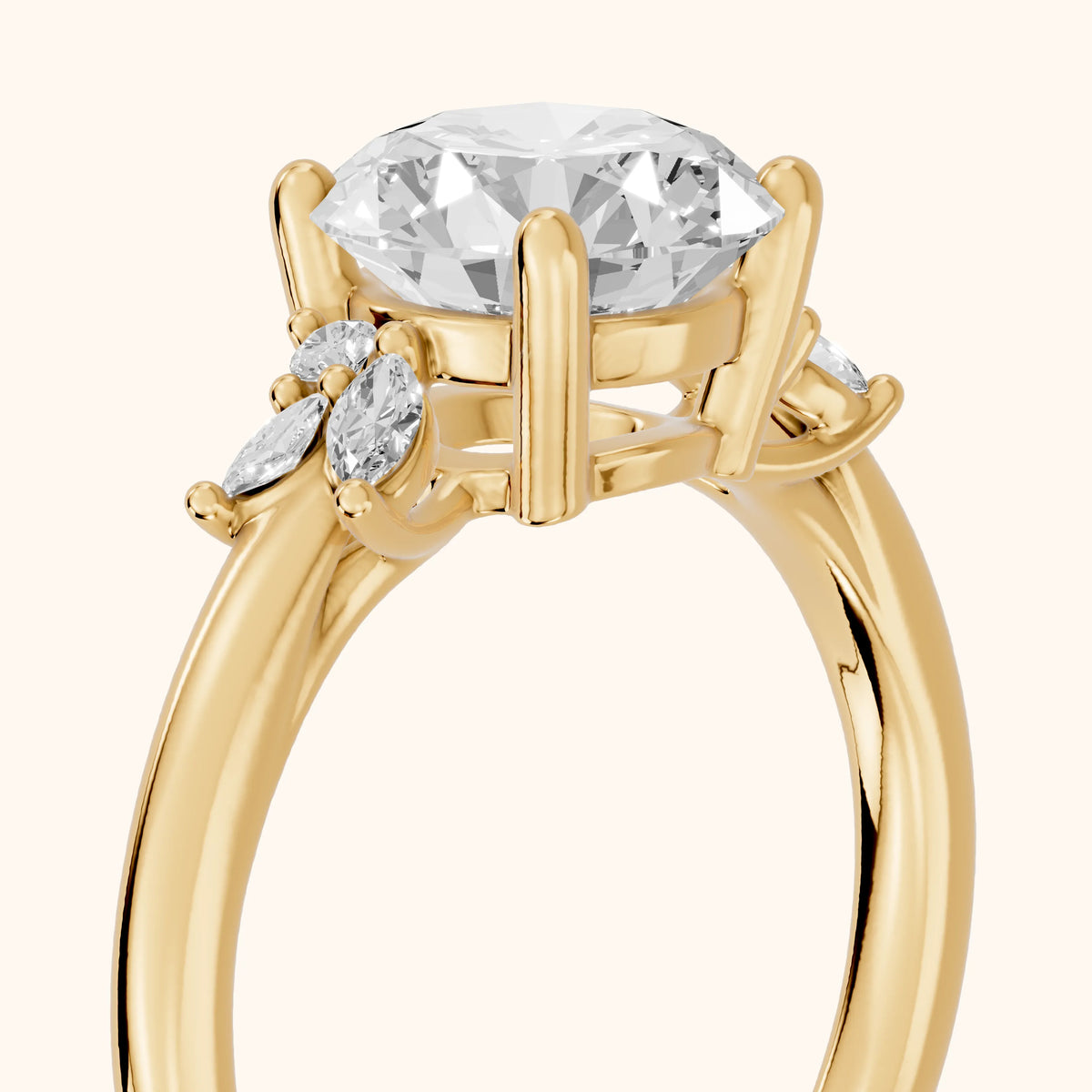 Avon Leaf Cluster Round Diamond Engagement Ring in Yellow Gold - slant-view.webp
