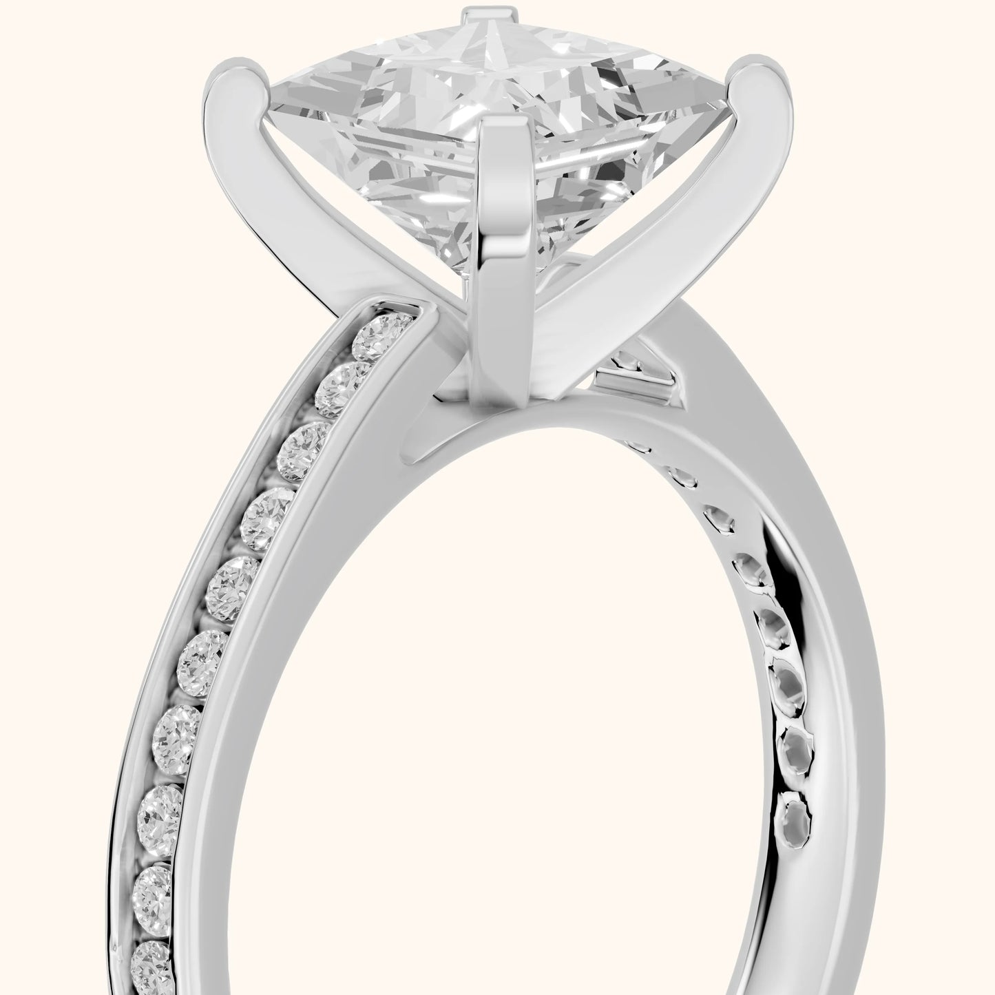 Tessa Solitaire Channel Set Princess Diamond Engagement Ring in Silver - slant-view.webp