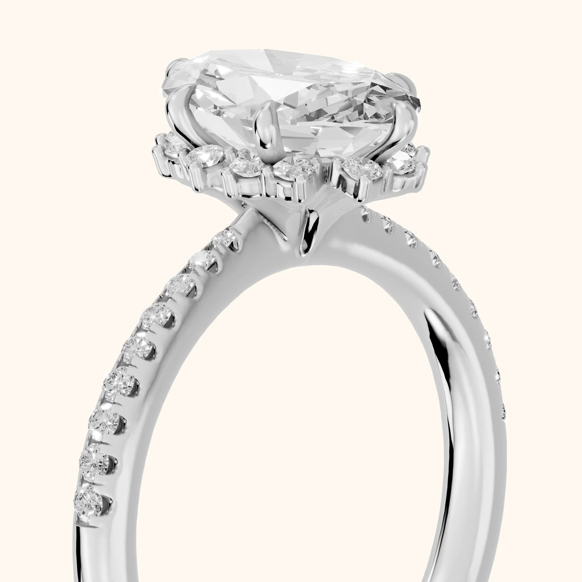 Leonie Starburst Halo Oval Diamond Engagement Ring in White Gold - slant-view.webp