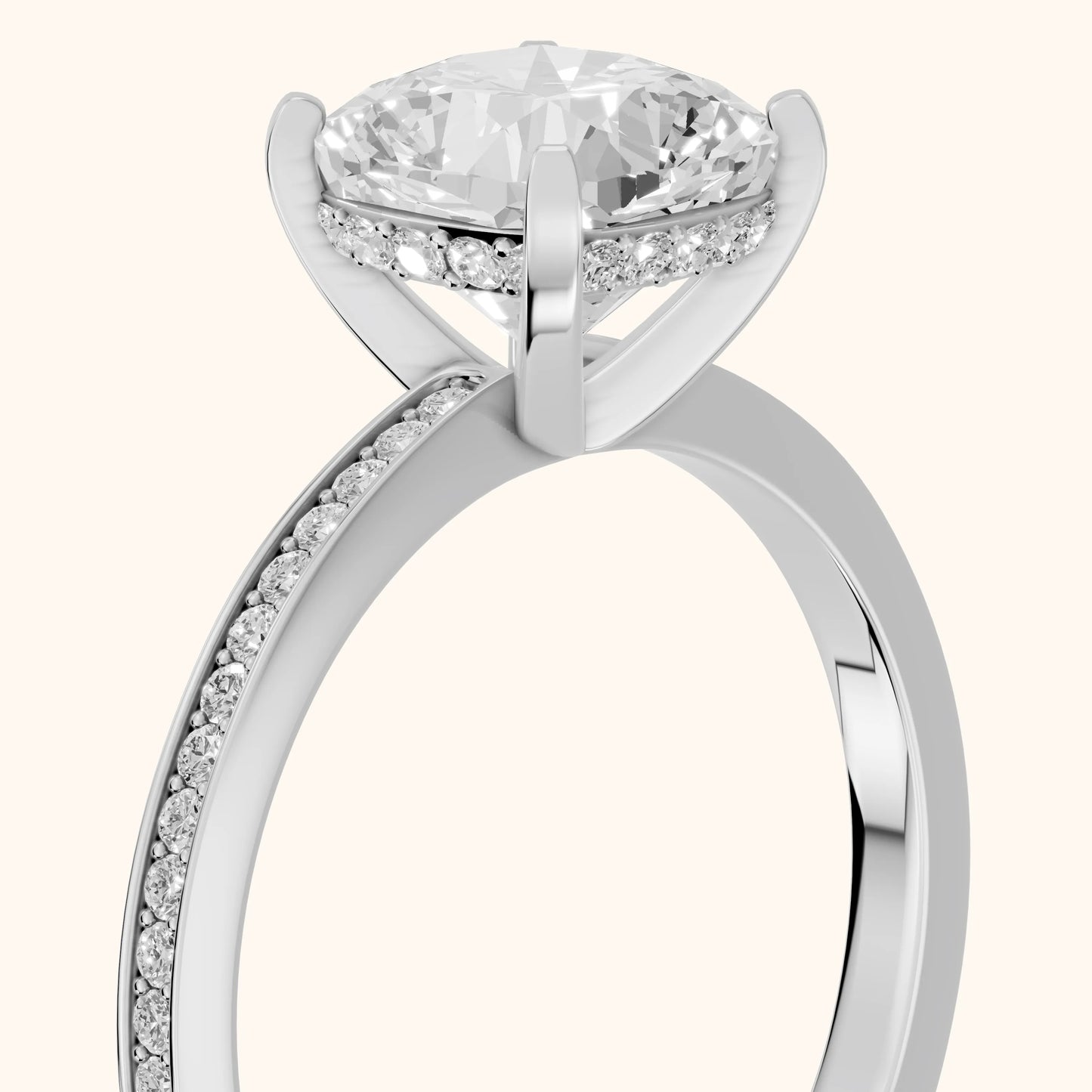 Naia Hidden Halo Cushion Diamond Ring in Silver - slant-view.webp