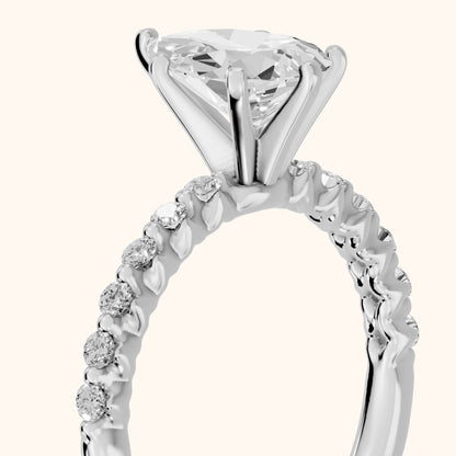 Lilia Beaded Pavé Pear Diamond Engagement Ring in White Gold - slant-view.webp