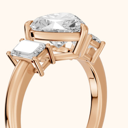 Zoe Three-Stone Heart Diamond Ring in Rose Gold - slant-view.webp
