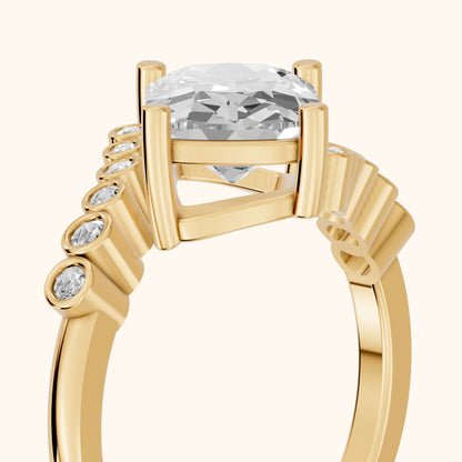 Chatham Bezel Bypass Old Mine Cushion Diamond Engagement Ring in Yellow Gold - slant-view.webp