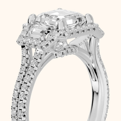 Ronan Three-Stone Halo Asscher Diamond Engagement Ring in Silver - slant-view.webp
