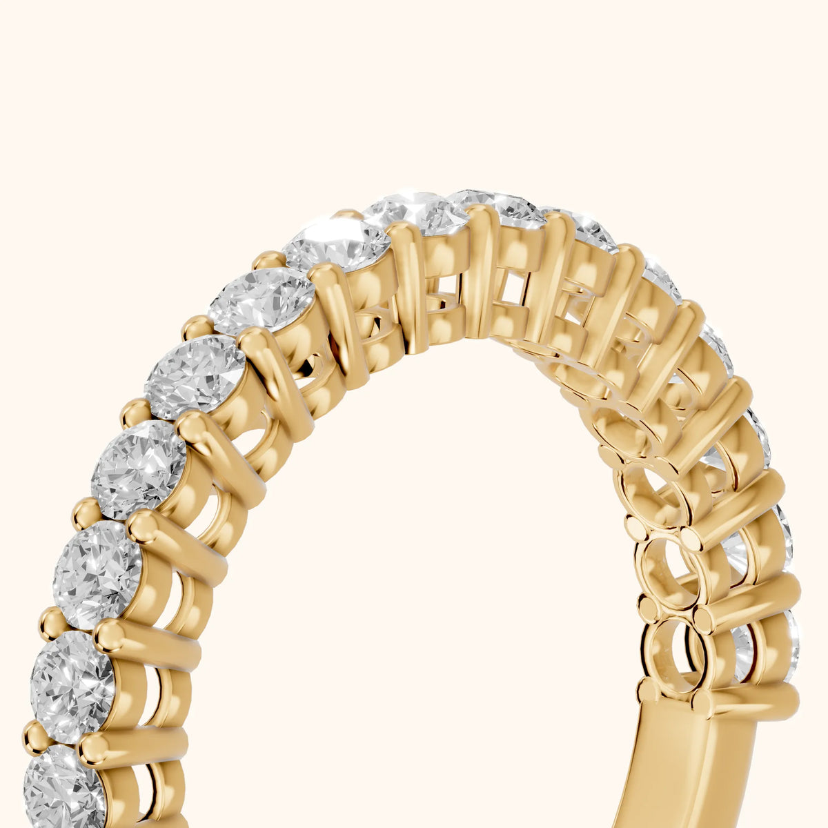 Gala Shared Prong Round Diamond Half Eternity Band in Yellow Gold - slant-view