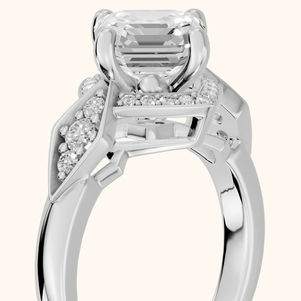 Lisa Deco Halo Asscher Diamond Engagement Ring in Platinum - slant-view.webp