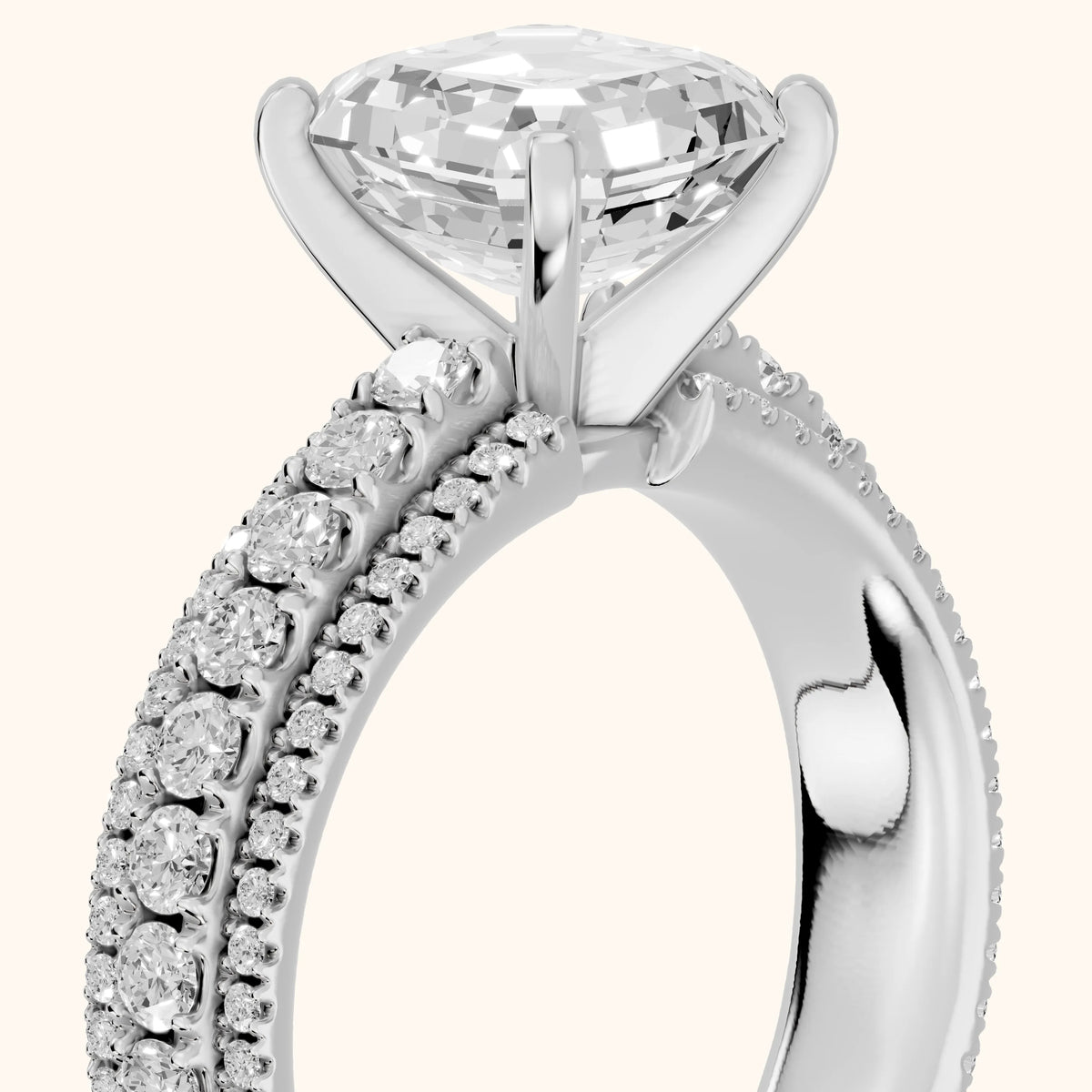 Oona Wide Band Pavé Asscher Diamond Engagement Ring in Silver - slant-view.webp