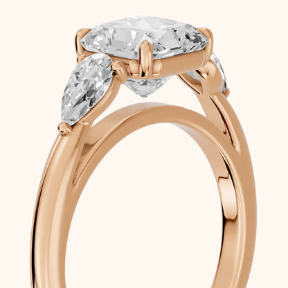 Phoebe Three-Stone Radiant Diamond Ring in Rose Gold - slant-view.webp