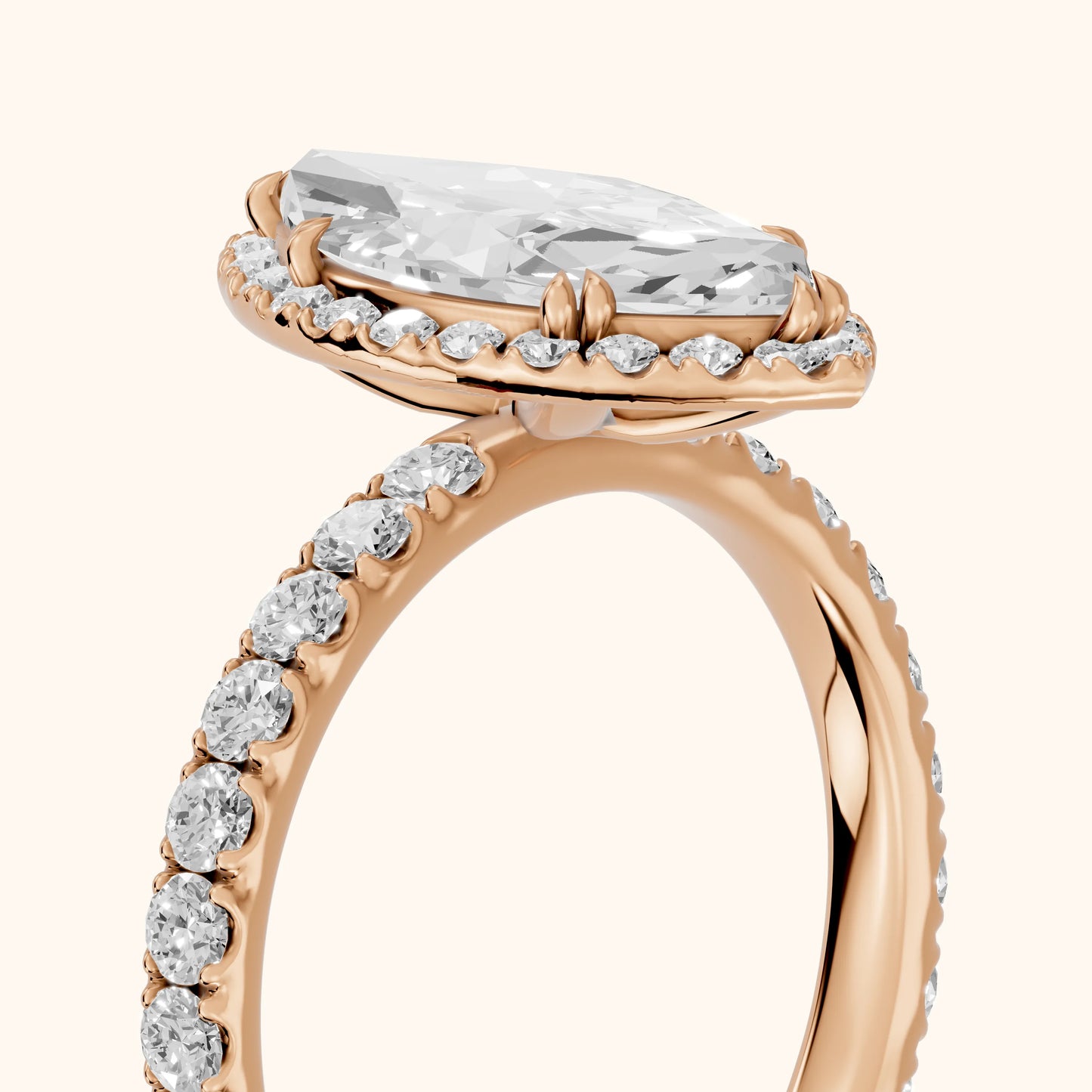 Chloe Halo Pavé Marquise Diamond Ring in Rose Gold - slant-view.webp