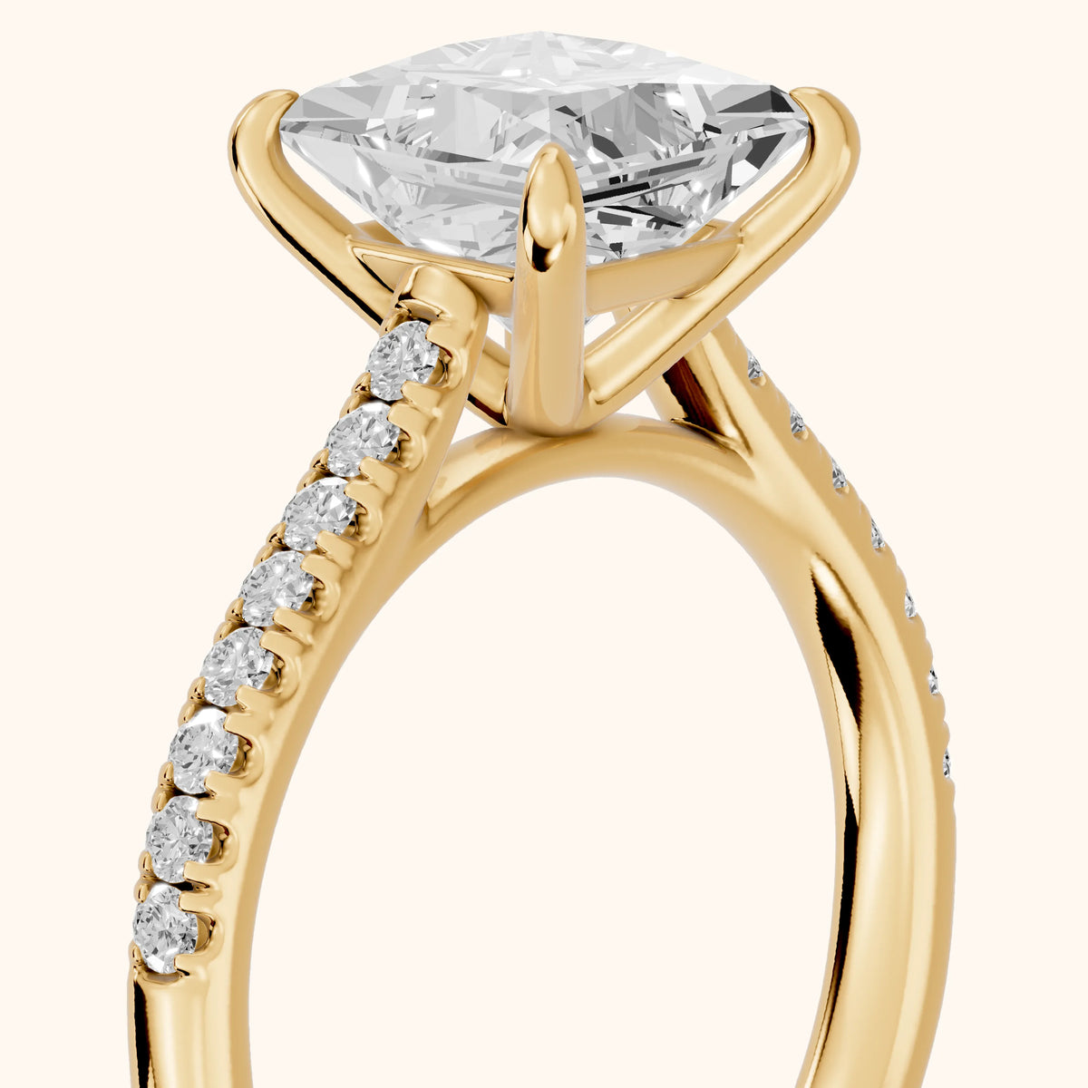 Odelia East-West Pavé Princess Diamond Engagement Ring in Yellow Gold - slant-view.webp