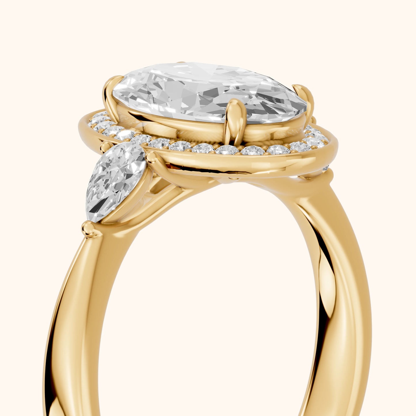 Eliza Halo Sidestone Oval Diamond Engagement Ring in Yellow Gold - slant-view.webp