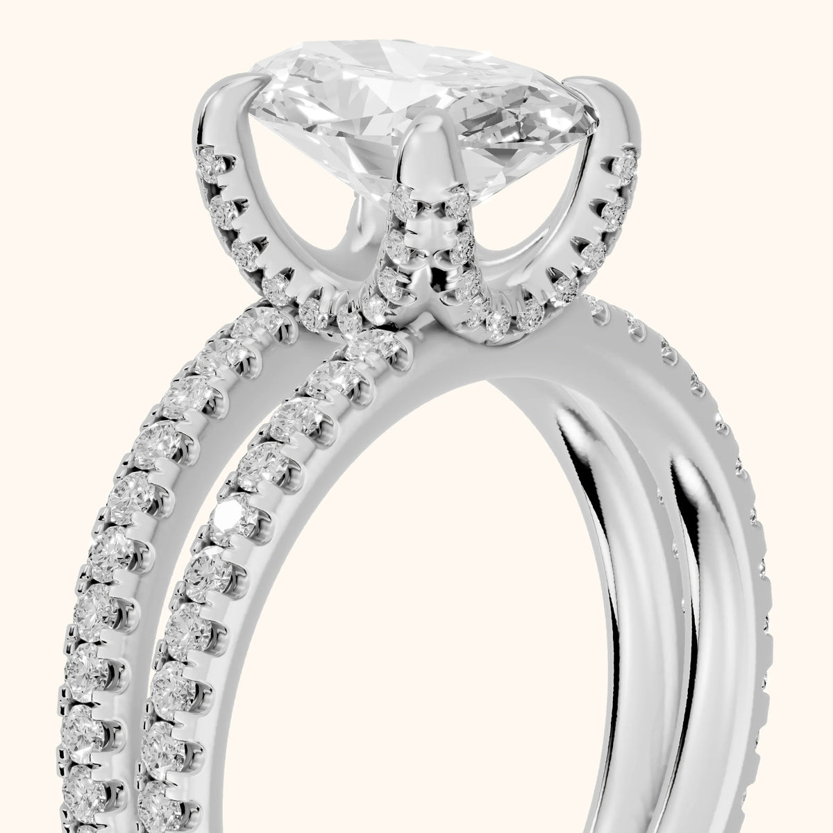 Briony Hidden Halo Split Shank Oval Diamond Engagement Ring in White Gold - slant-view.webp