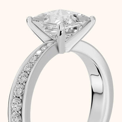 Rhea Sidestone Pavé Princess Diamond Engagement Ring in White Gold - slant-view.webp
