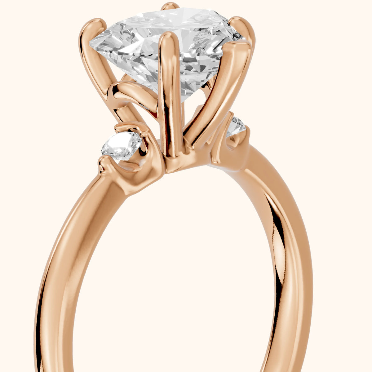 Teodora Floating Three-Stone Heart Diamond Engagement Ring in Rose Gold - slant-view.webp