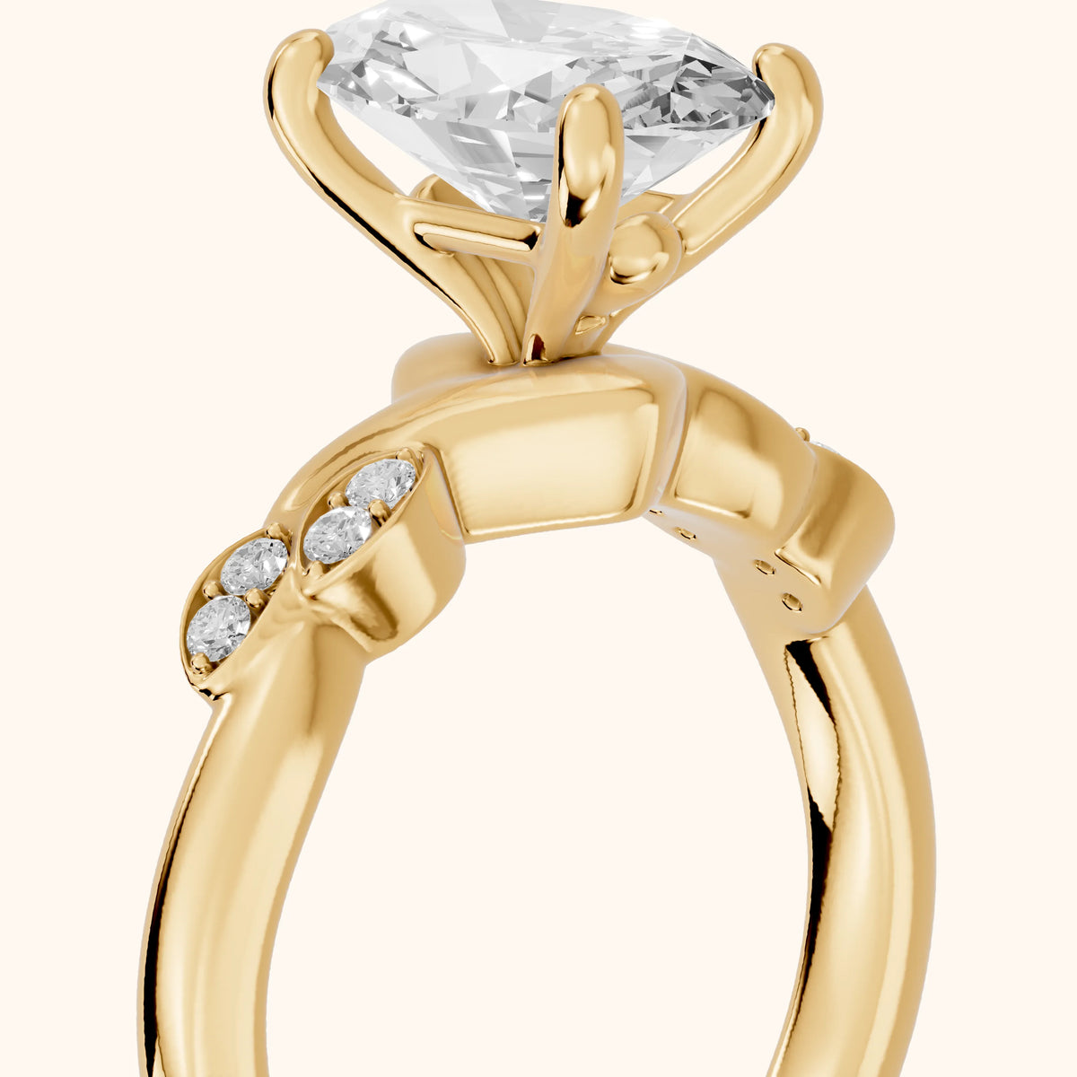 Robin Leaf Twist Oval Diamond Engagement Ring in Yellow Gold - slant-view.webp