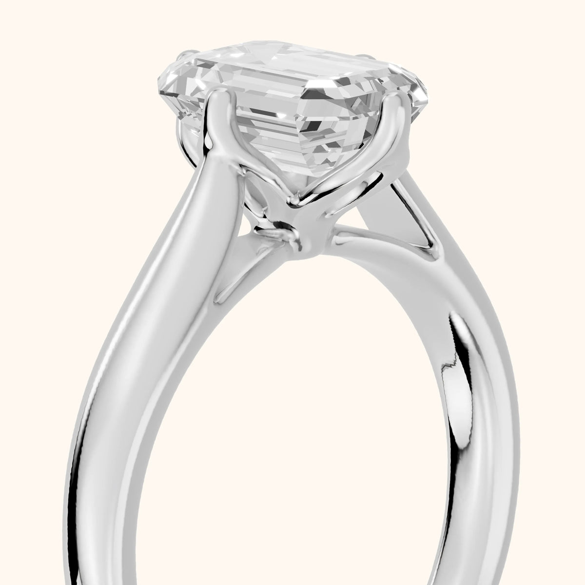 Edwina Crossover Solitaire Emerald Diamond Engagement Ring in Silver - slant-view.webp