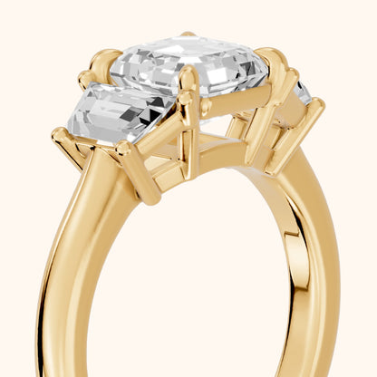 Filippa Trapezoid Three-Stone Asscher Diamond Engagement Ring in Yellow Gold - slant-view.webp