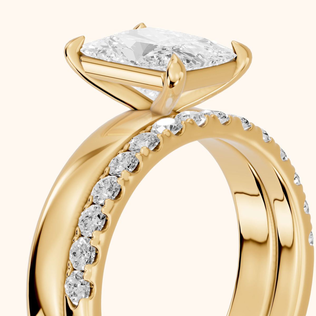Josephine Split Shank Pavé Radiant Diamond Engagement Ring in Yellow Gold - slant-view.webp