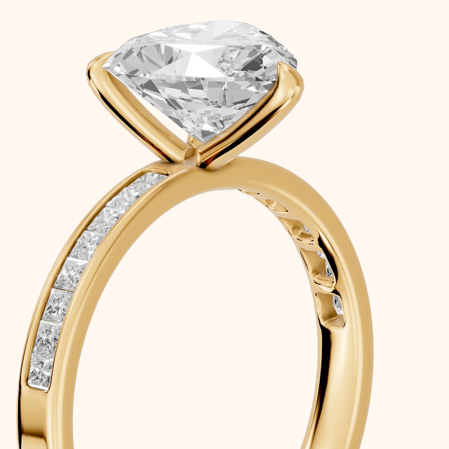 Maren Sidestone Channel Set Heart Diamond Engagement Ring in Yellow Gold - slant-view.webp