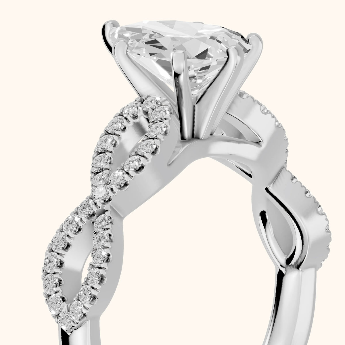 Althea Twist Micropavé Pear Diamond Engagement Ring in White Gold - slant-view.webp
