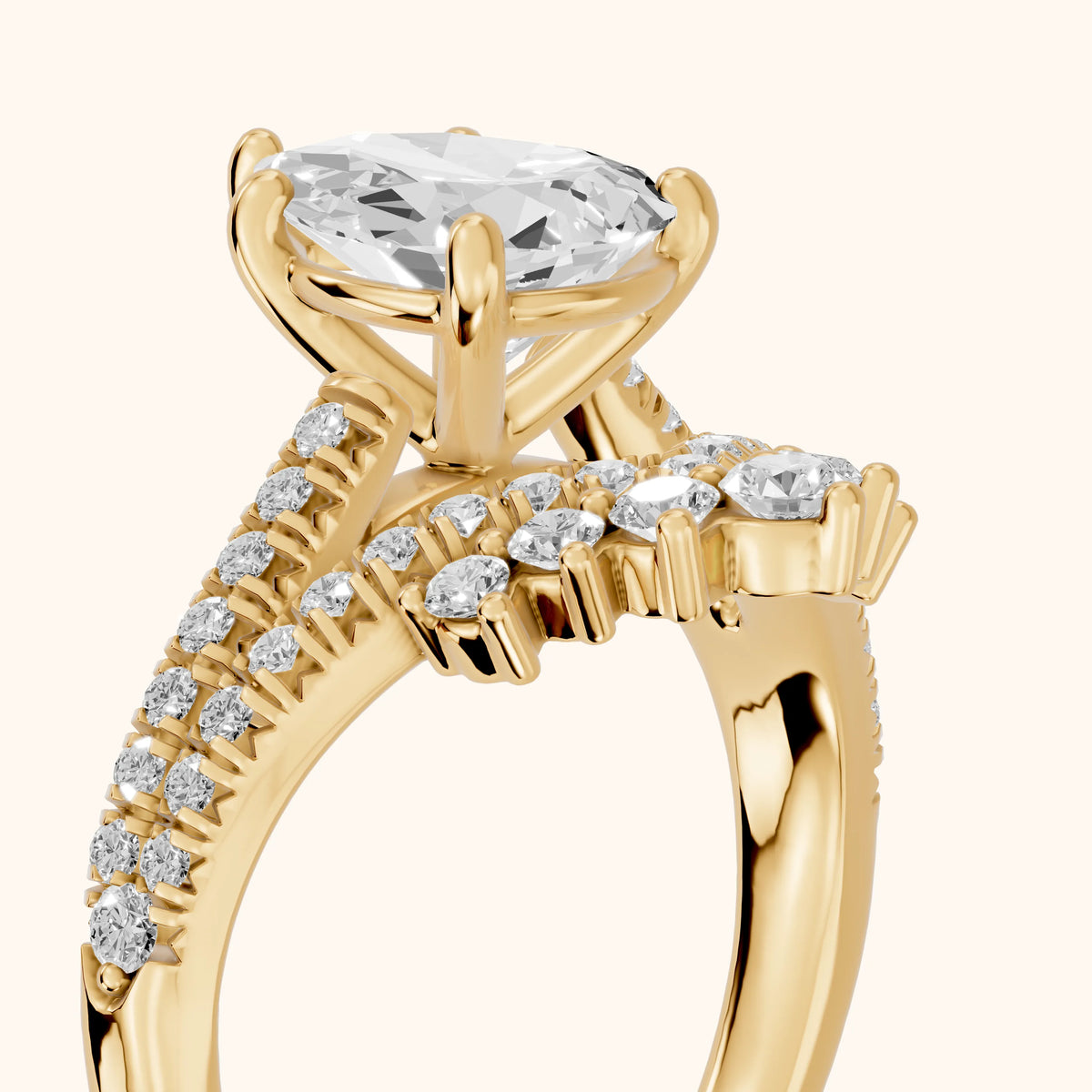 Annette Split Shank Pavé Pear Diamond Engagement Ring in Yellow Gold - slant-view.webp