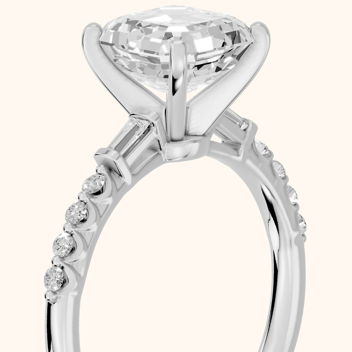 Taos Beaded Baguette Asscher Diamond Engagement Ring in Silver - slant-view.webp