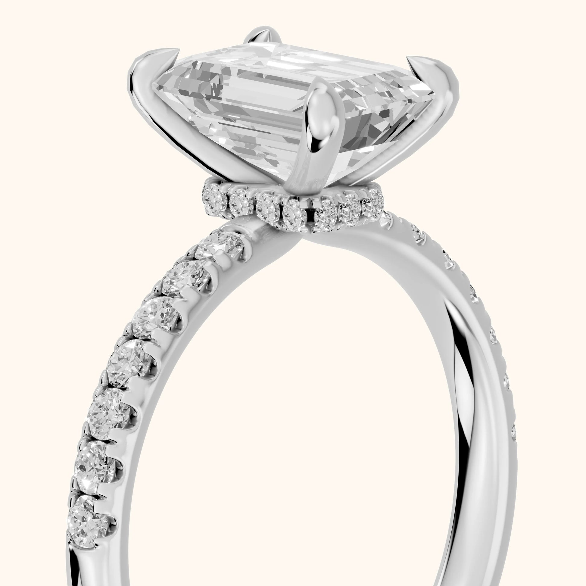 Maya Hidden Halo Pavé Emerald Diamond Engagement Ring in Platinum - slant-view.webp