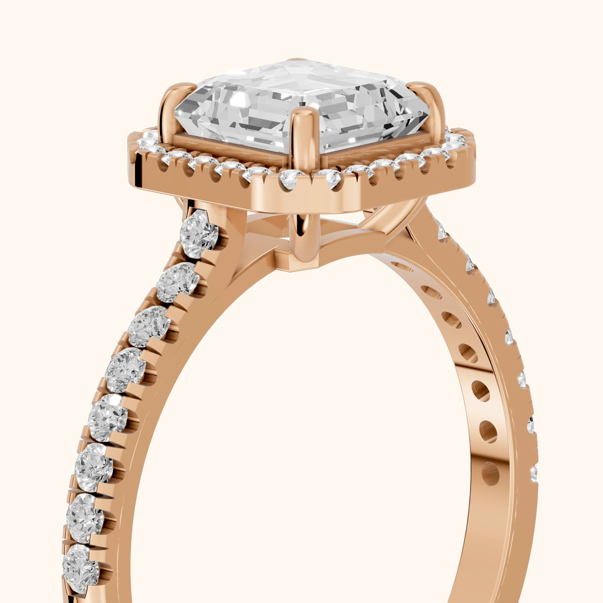 Mabel Halo French Pavé Asscher Diamond Engagement Ring in Rose Gold - slant-view.webp