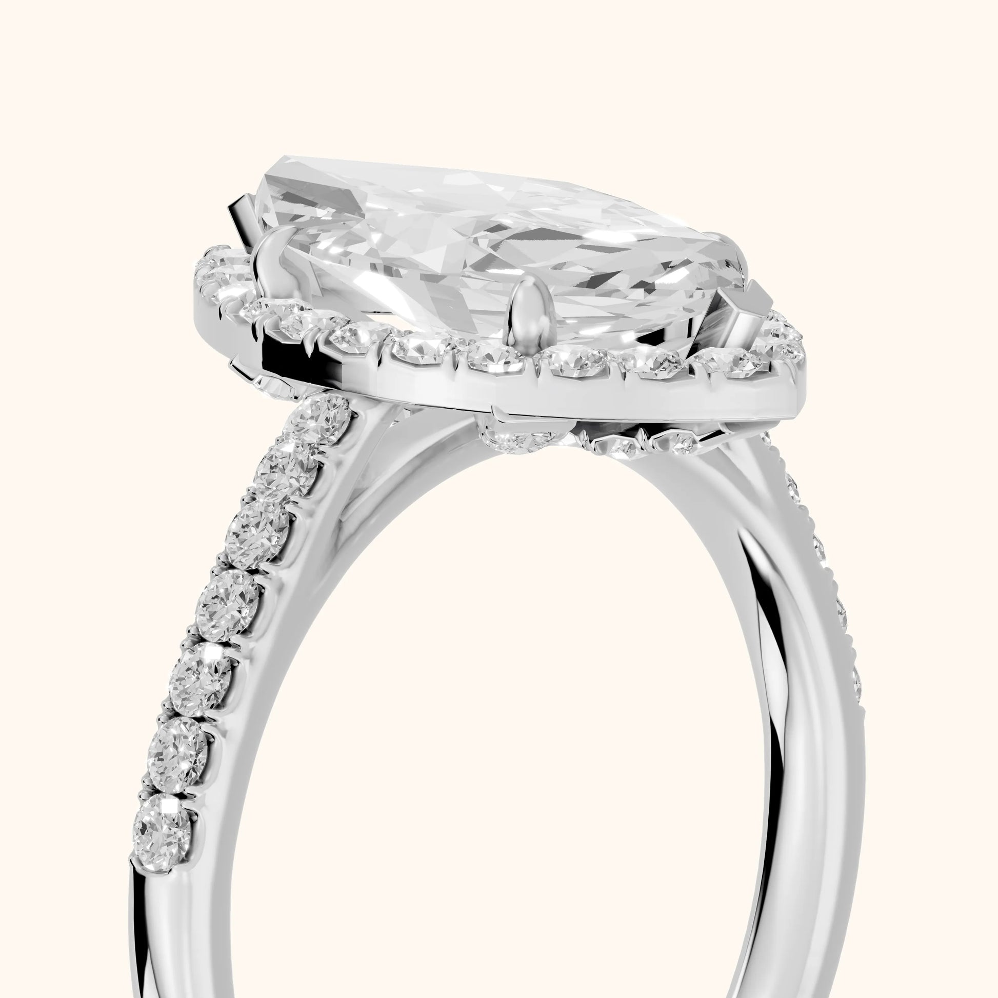 Alma Halo Pavé Marquise Diamond Ring in Silver - slant-view.webp