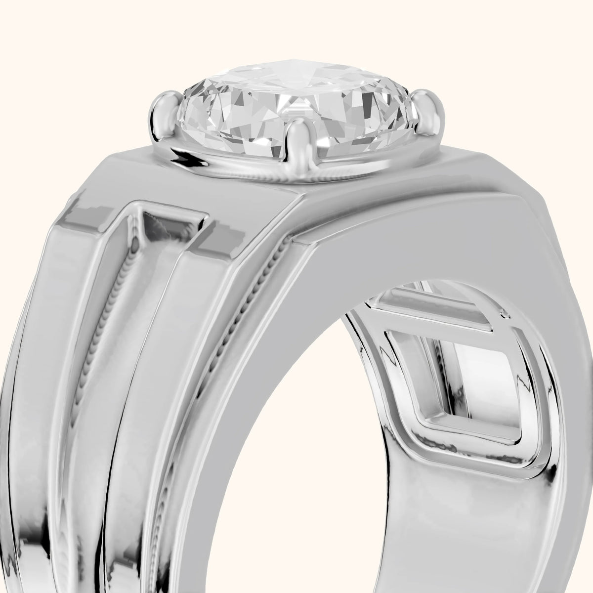 Greer Step Edge Solitaire Cushion Diamond Engagement Ring in Silver - slant-view.webp