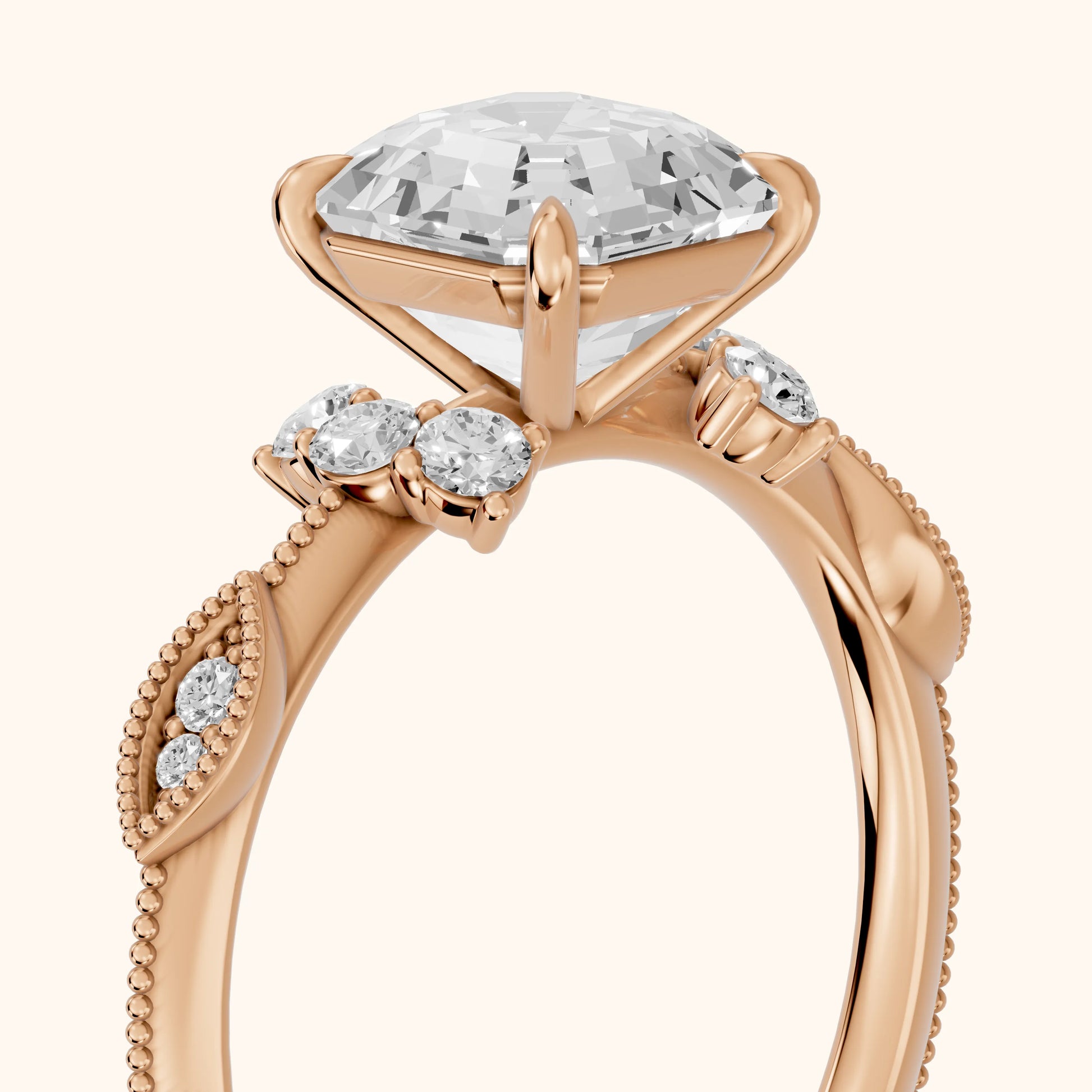 Naomi Vintage Milgrain Asscher Diamond Engagement Ring in Rose Gold - slant-view.webp